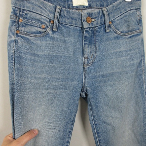 Mother Looker Ankle Fray Jeans Tourist Trap Women 24 Blue Denim Raw Hem Chic 452 - Picture 7 of 15